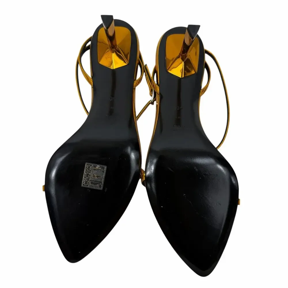 Saint Laurent Kitty 75 Ankle Strap Sandal Metallic Tangerine Size 40